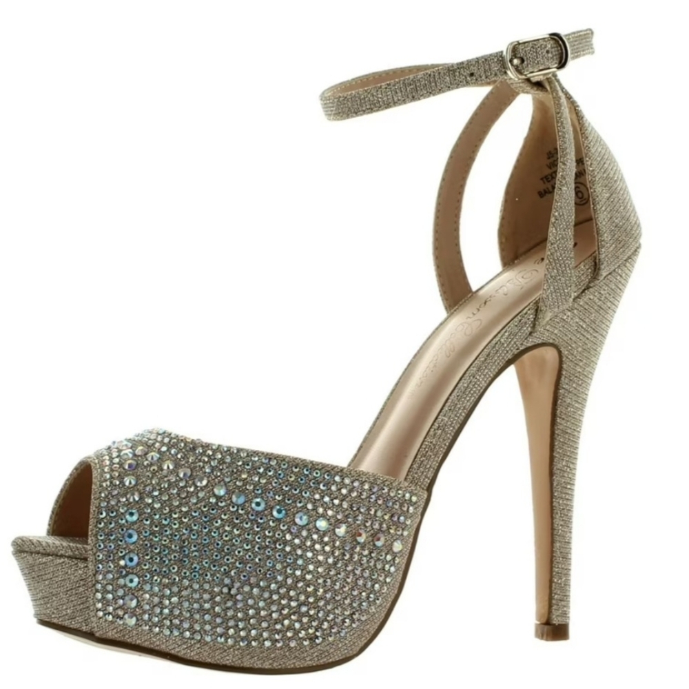 De Blossom Collection - Vice 126 - Nude Glitter Sandal, Size 10